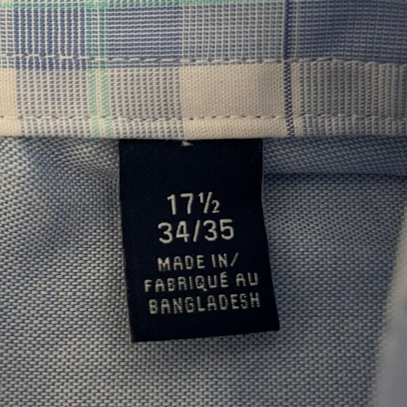 Izod Slim Fit LS Button Down Cotton Poly Plaid Dress Shirt Blue & Wht Sz 17.5 - Picture 10 of 13